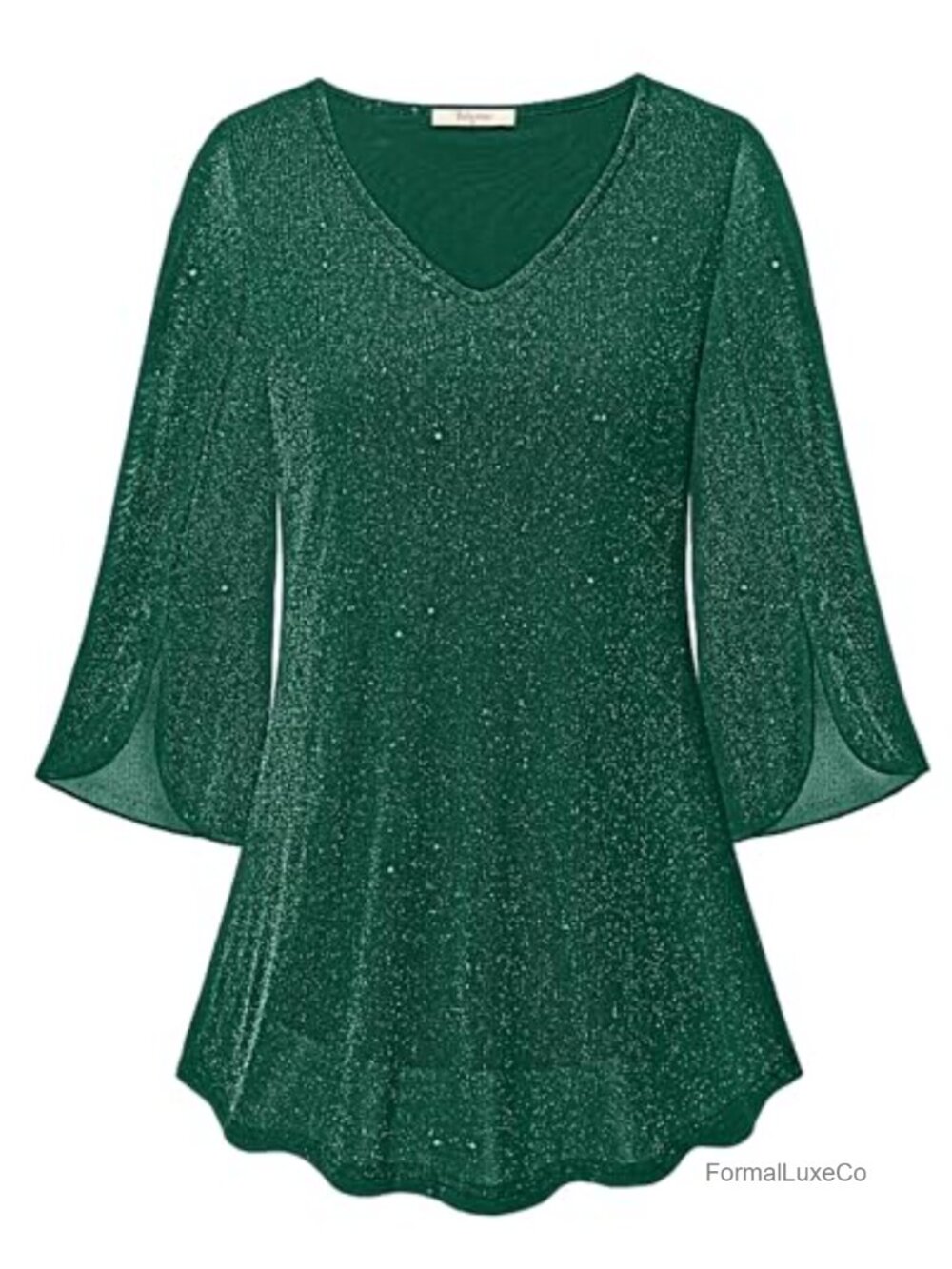 Women's Ruffle 3/4 Sleeve Mesh Blouse Loose Fit Flowy Tunic